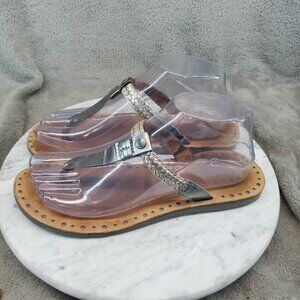 UGG Shoes Womens Size 7 Bria Metallic Silver Leather Slip On Thong Sandals